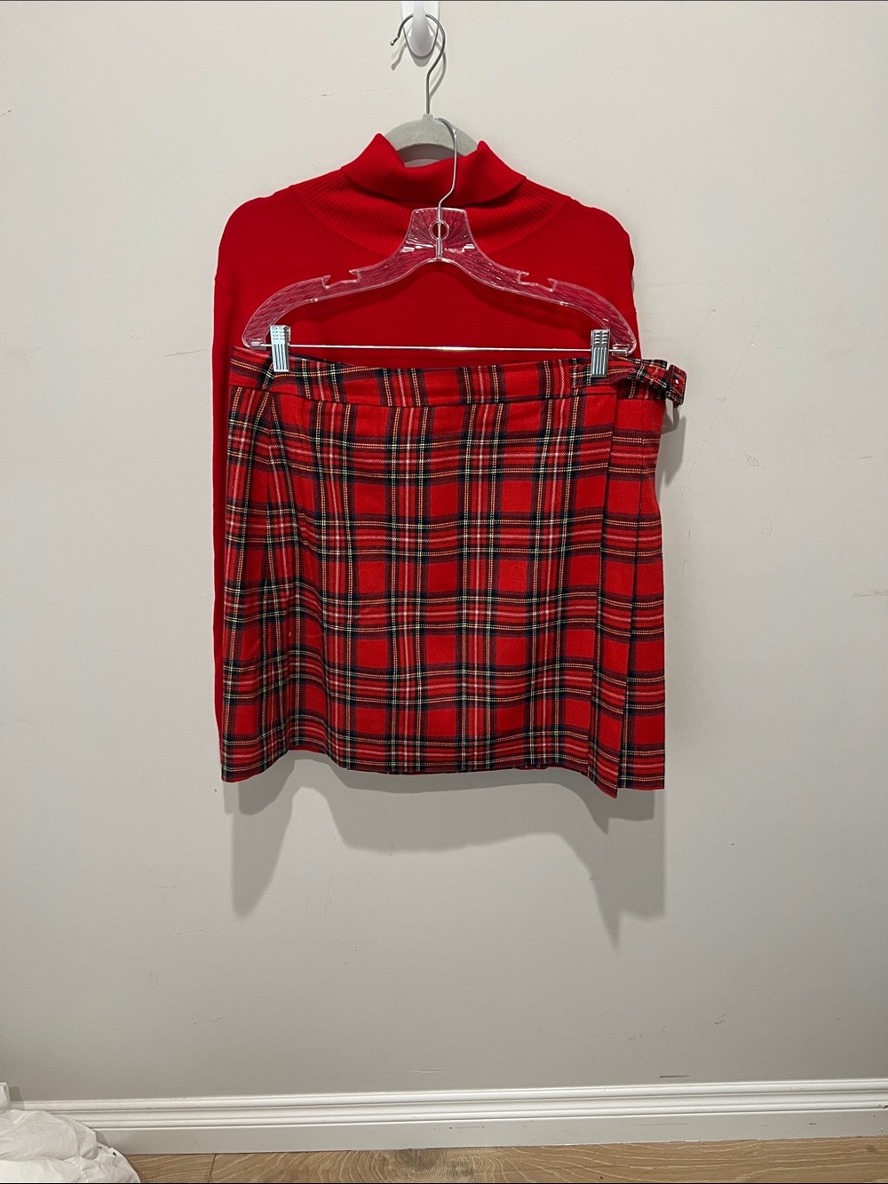 Boden Red Plaid Skirt and Calvin Klein Turtleneck Sweater